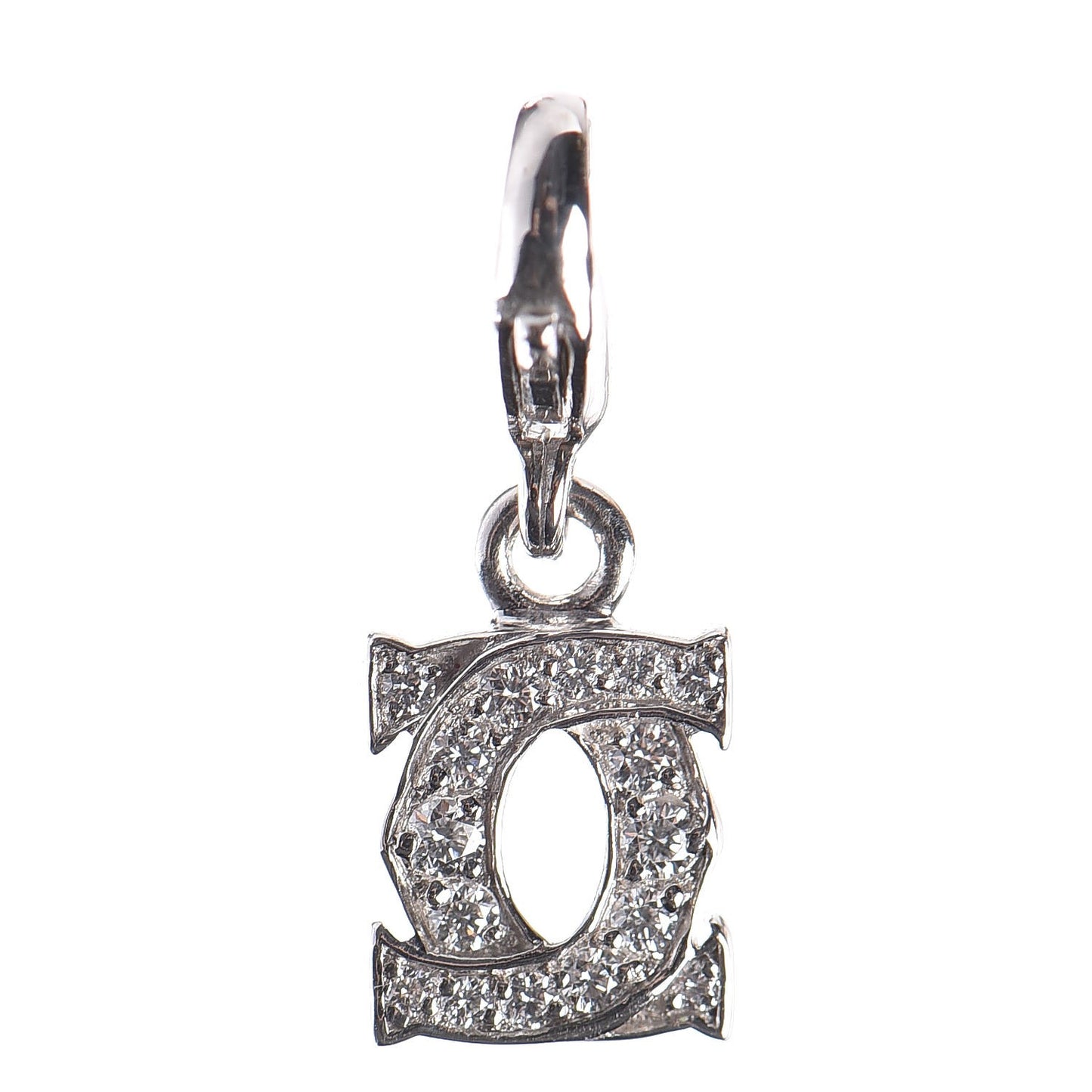18K White Gold Diamond Double C Logo Charm