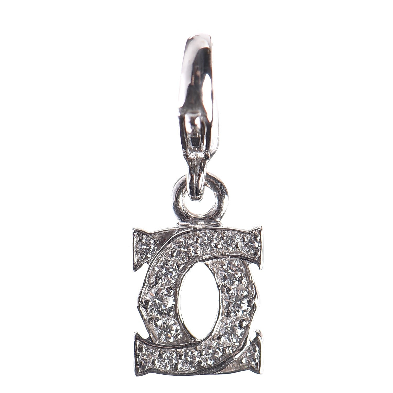 Cartier 18K White Gold Diamond Double C Logo Charm 1 of 3