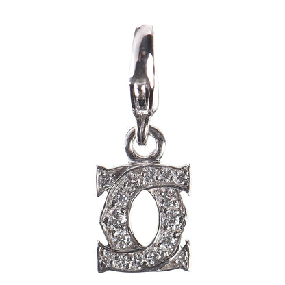 Cartier 18K White Gold Diamond Double C Logo Charm 1 of 3