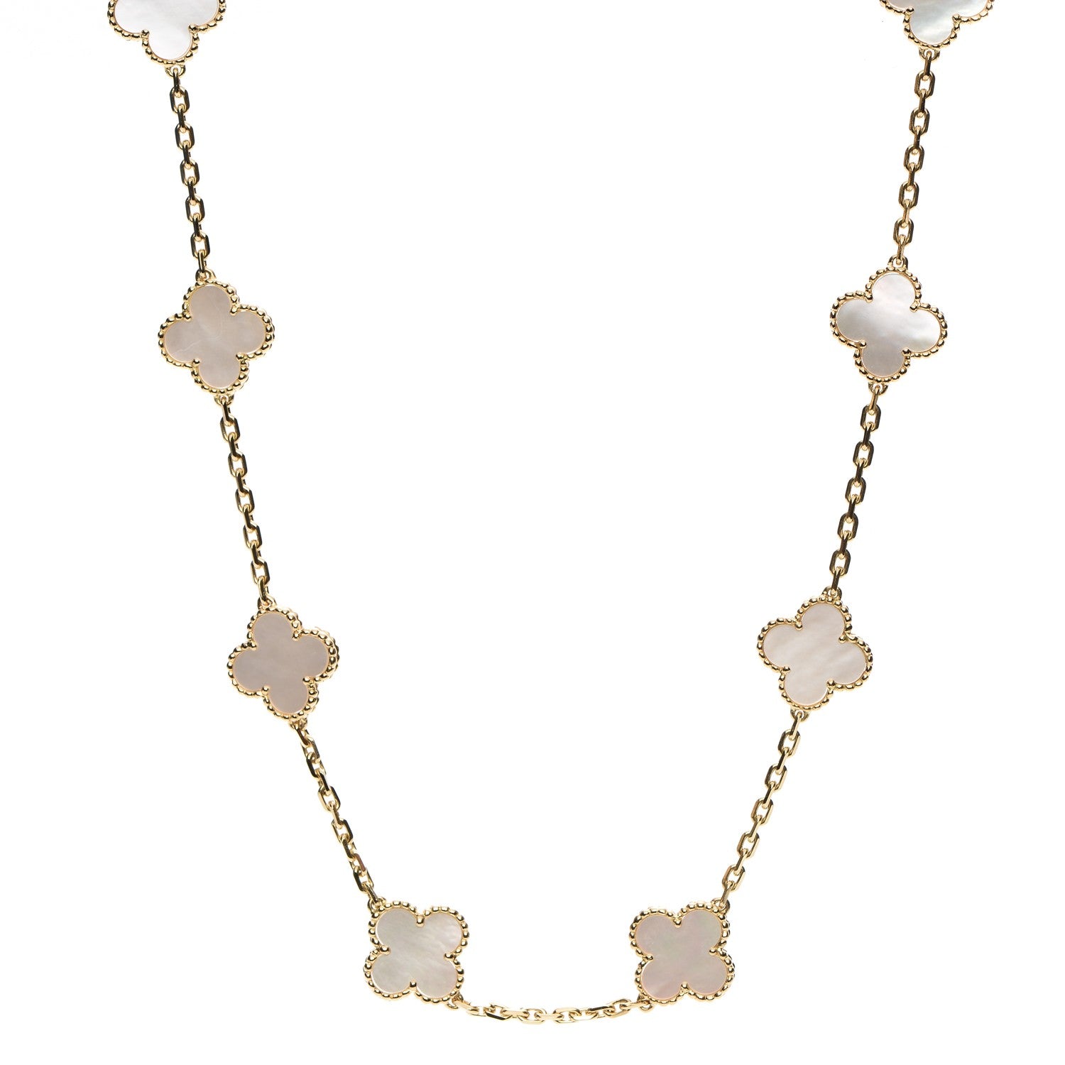 Van Cleef & Arpels 18K Yellow Gold Mother of Pearl 10 Motifs Vintage Alhambra Necklace 1 of 6