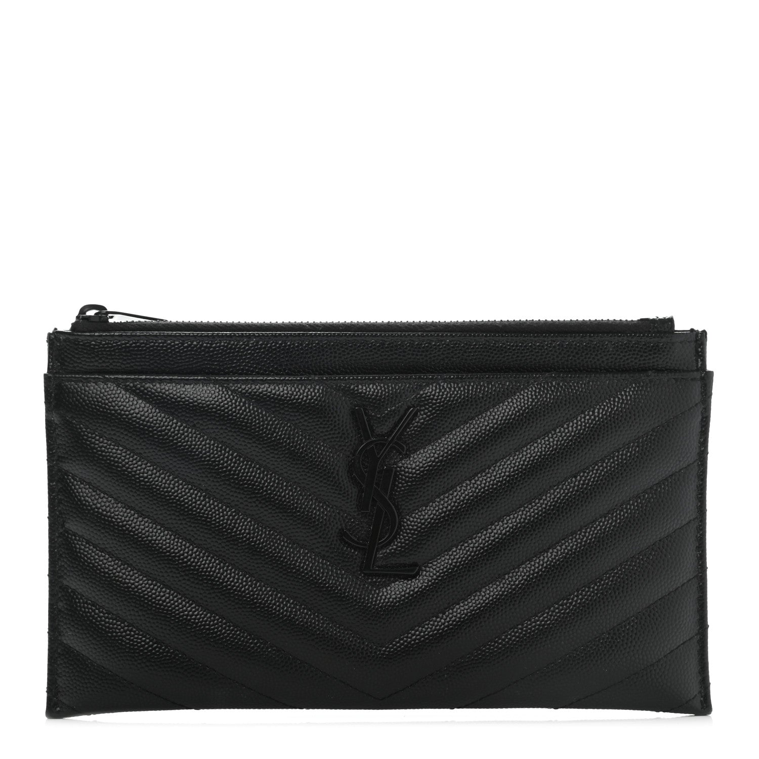 Saint Laurent Grain De Poudre Chevron Monogram Bill Pouch Black 1 of 11