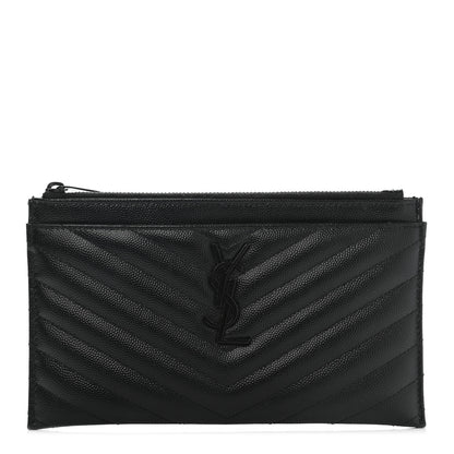 Saint Laurent Grain De Poudre Chevron Monogram Bill Pouch Black 1 of 11