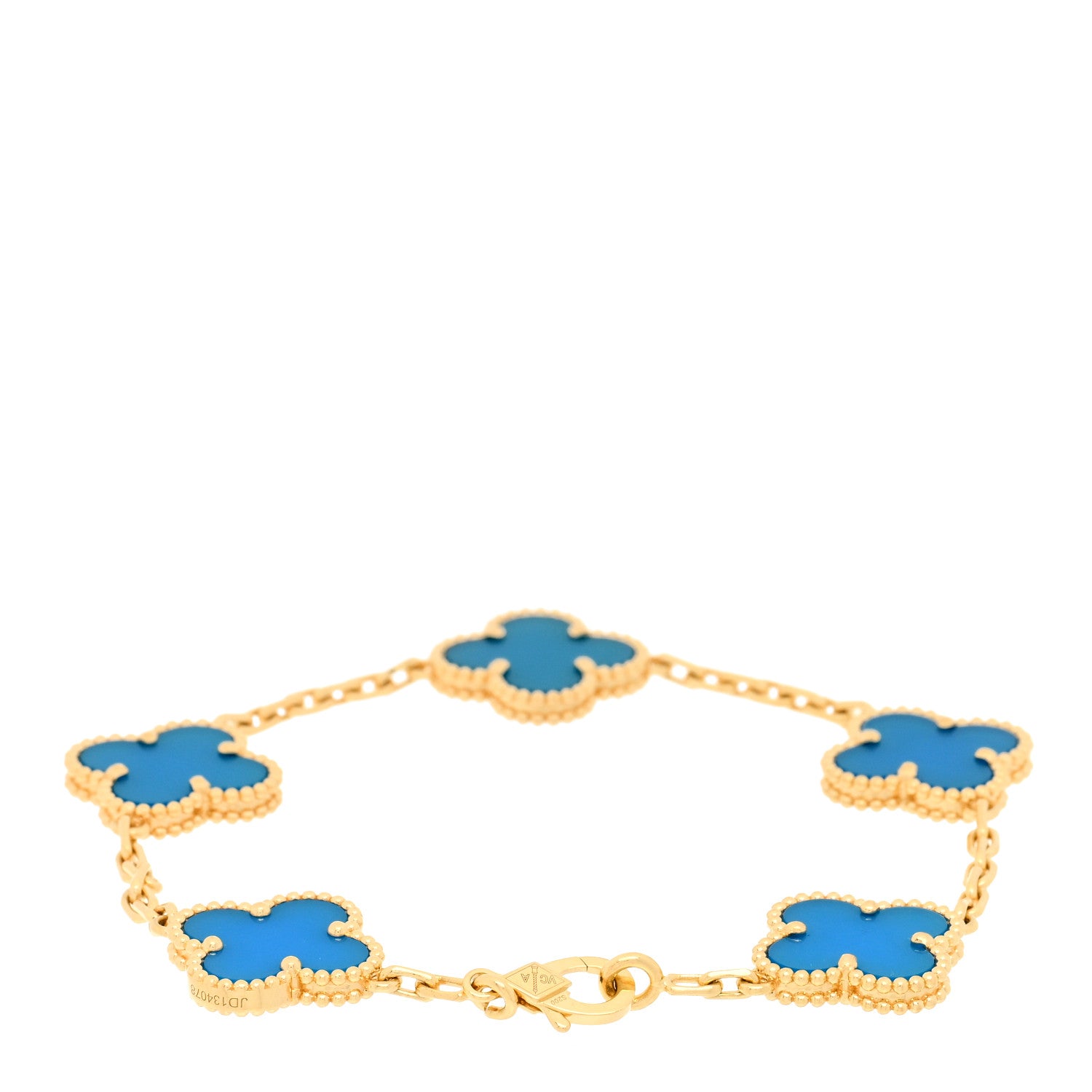 Van Cleef & Arpels 18K Yellow Gold Blue Agate 5 Motifs Vintage Alhambra Bracelet 2 of 3