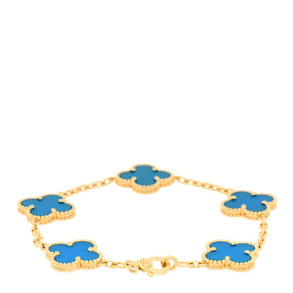 Van Cleef & Arpels 18K Yellow Gold Blue Agate 5 Motifs Vintage Alhambra Bracelet 2 of 3