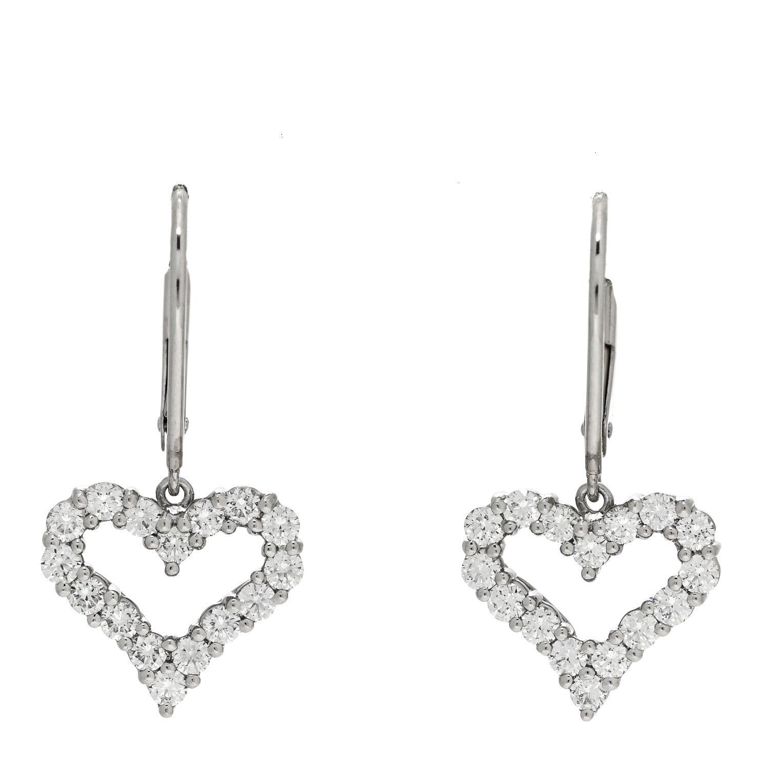 Tiffany Platinum Diamond Heart Drop Earrings 1 of 6