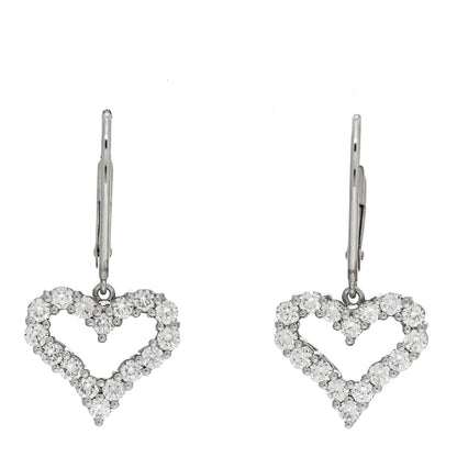 Tiffany Platinum Diamond Heart Drop Earrings 1 of 6