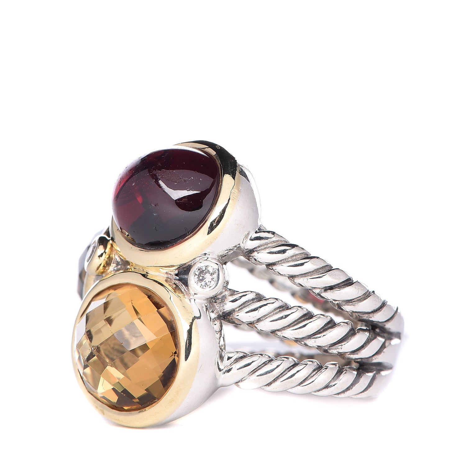 Sterling Silver 18K Yellow Gold Diamond Smoky Quartz Citrine Garnet Mosaic Ring 56 7.5