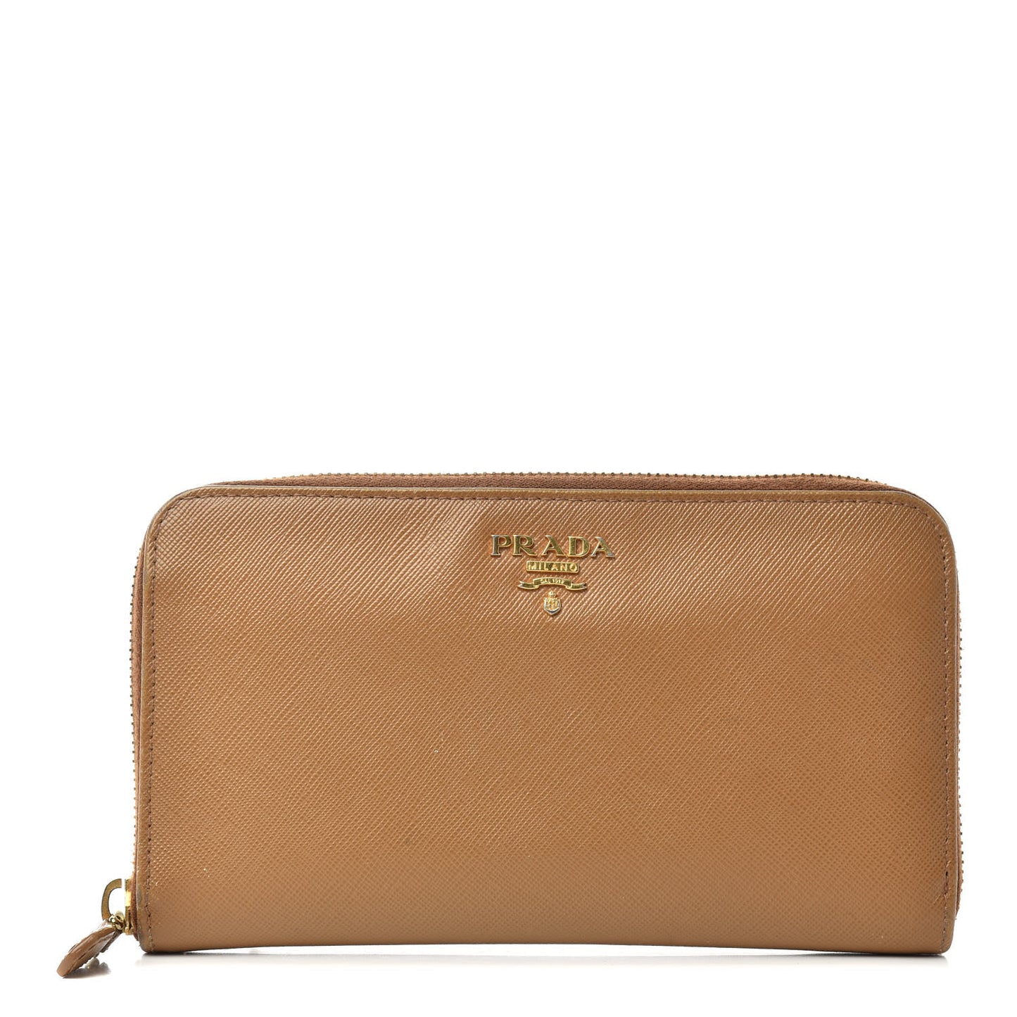 Saffiano Metal Zip Around Wallet Caramel