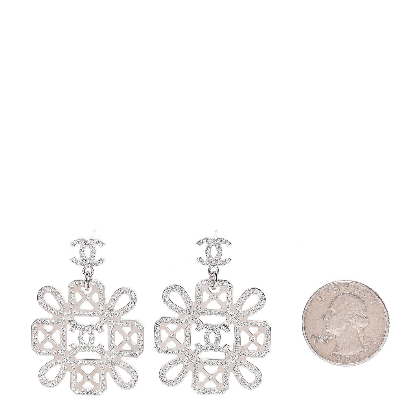 Crystal Strass Cross CC Earrings Silver