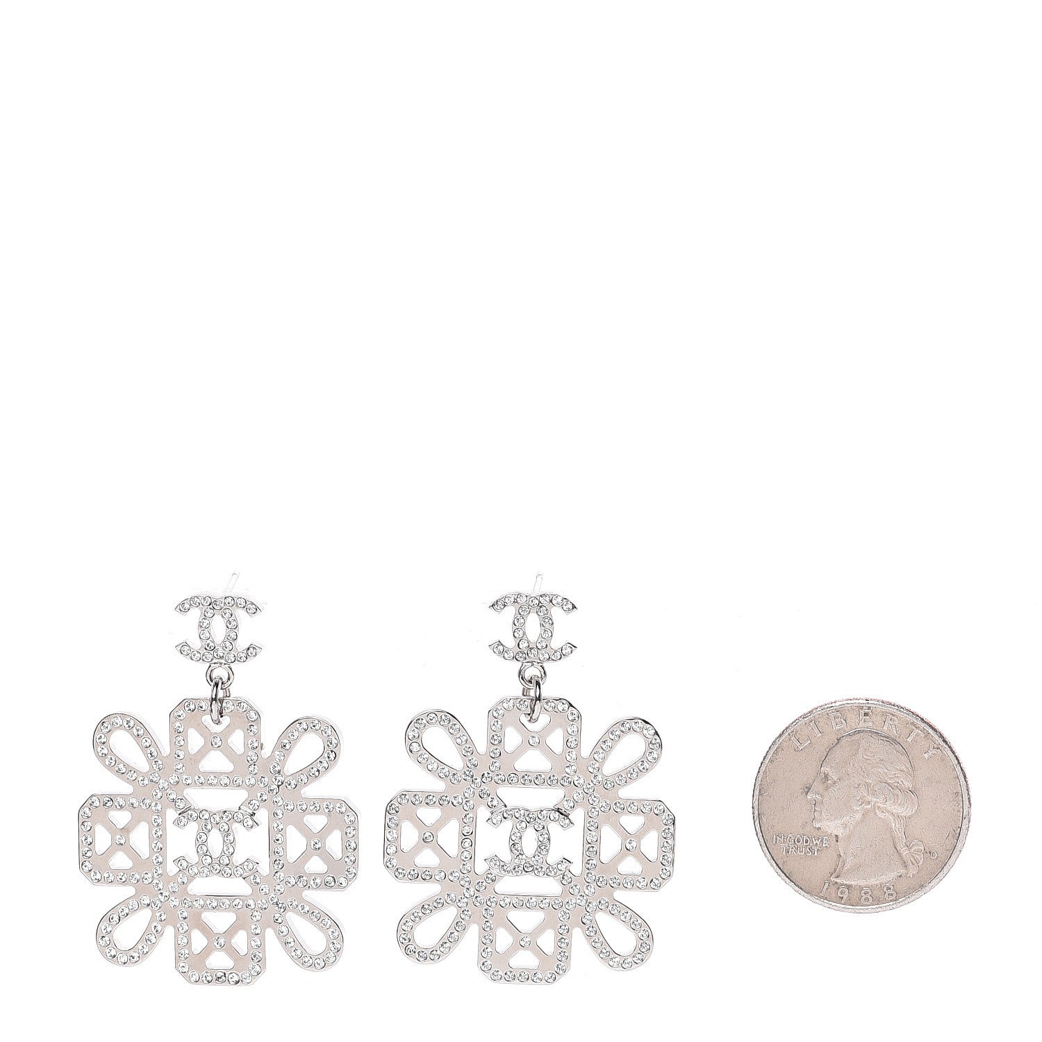 Chanel Crystal Strass Cross CC Earrings Silver 2 of 6