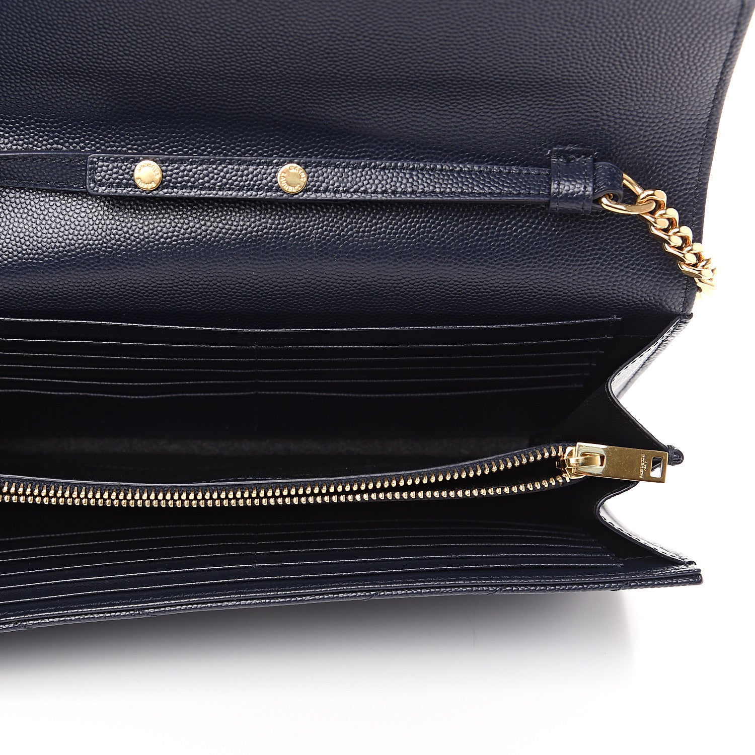 Saint Laurent Grain de Poudre Matelasse Chevron Medium Monogram Chain Wallet Navy 4 of 9