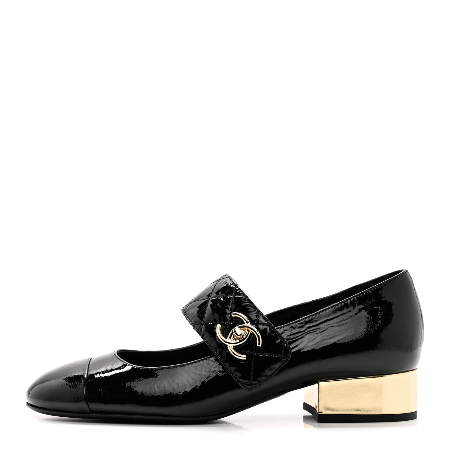 Chanel Patent Goatskin Cap Toe Mary Janes 38.5 Black 1 of 8