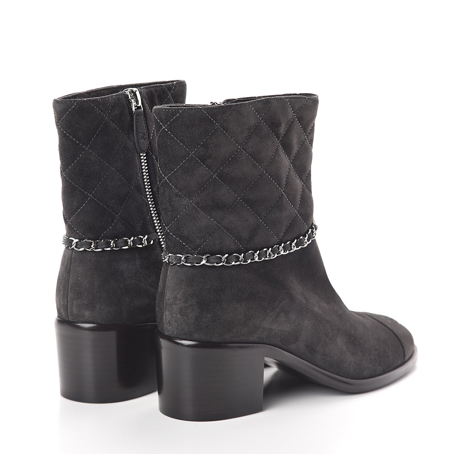 Chanel Suede Calfskin Chain CC Cap Toe Short Boots 37.5 Dark Grey 4 of 7