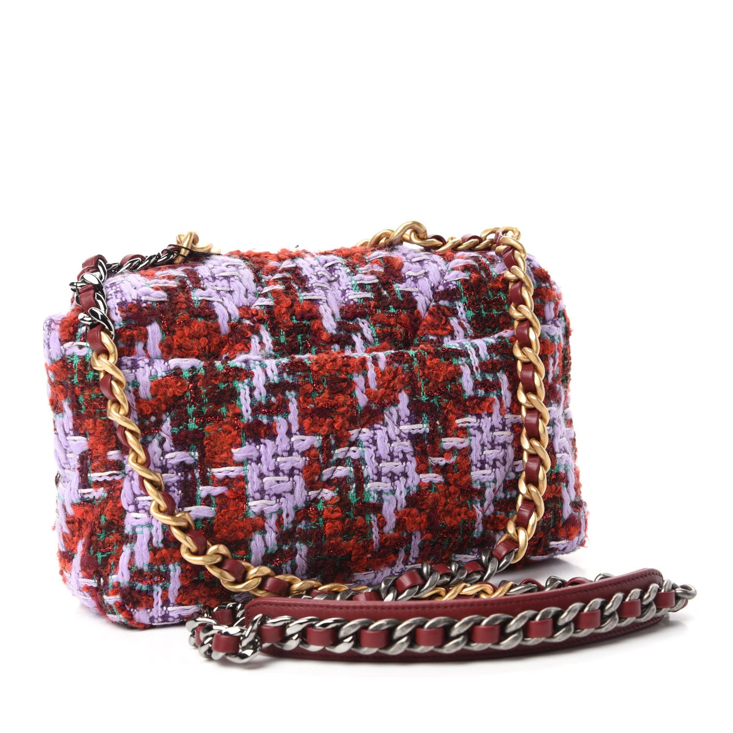 Tweed Quilted Medium Chanel 19 Flap Red Purple Green