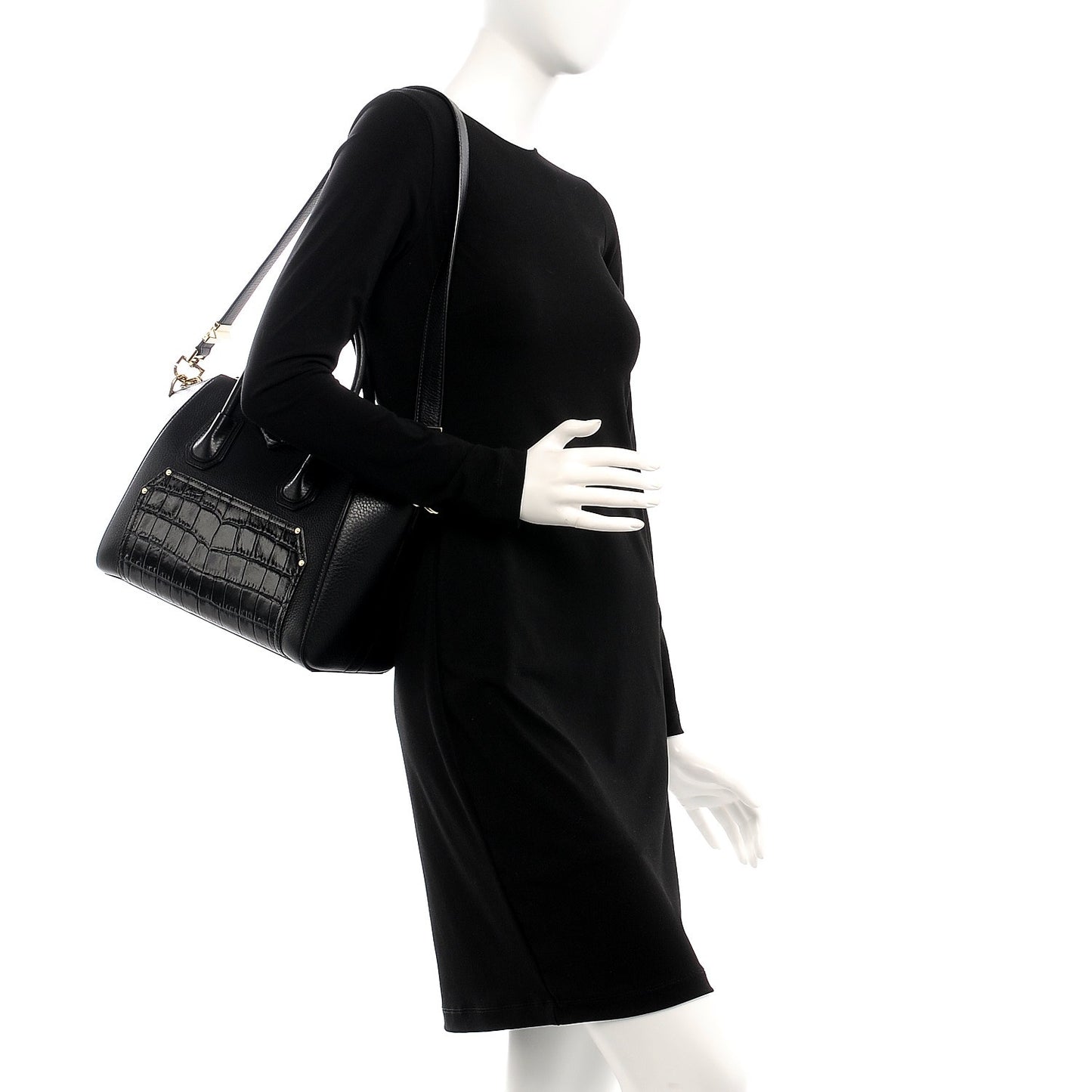 Calfskin Crocodile Embossed Small Antigona Black