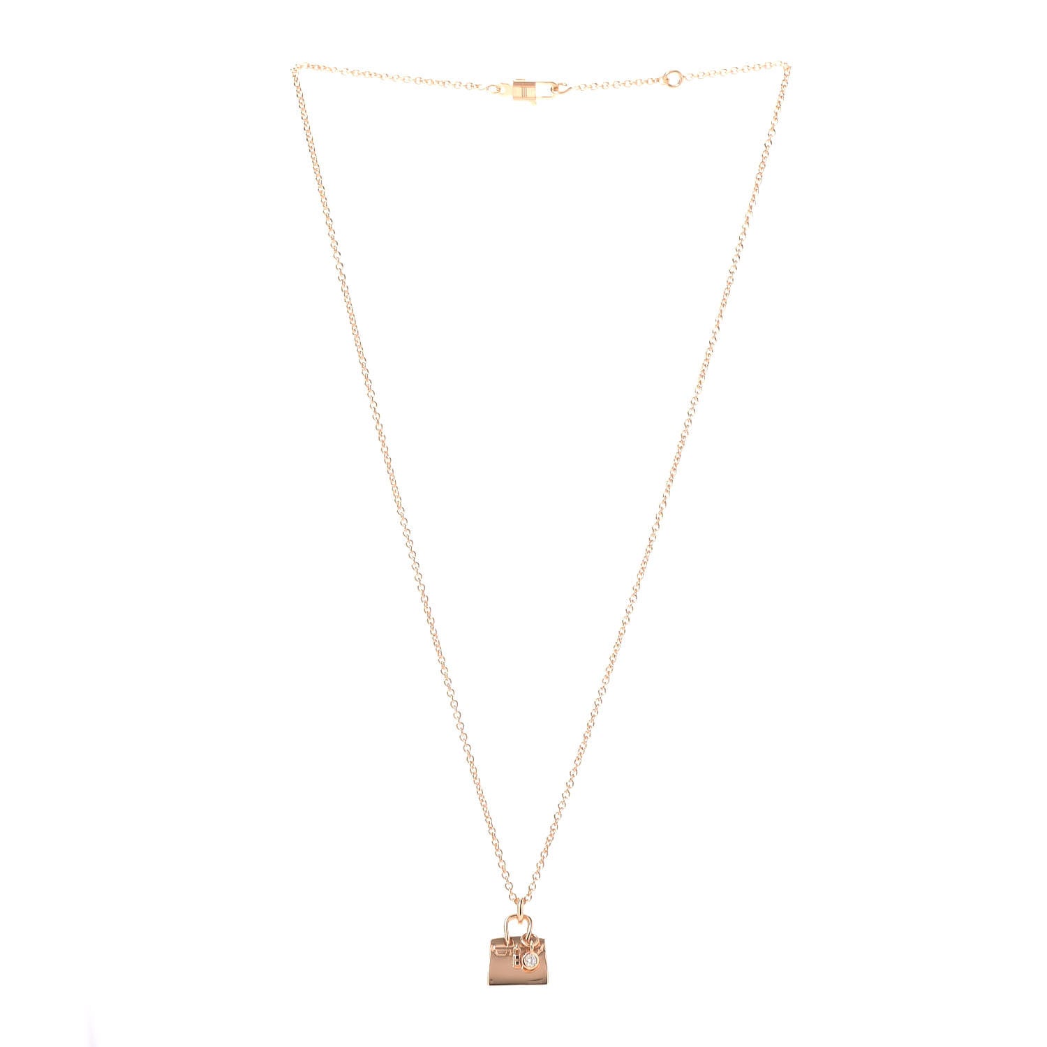 Hermes 18K Rose Gold Diamond Birkin Pendant Necklace 3 of 5