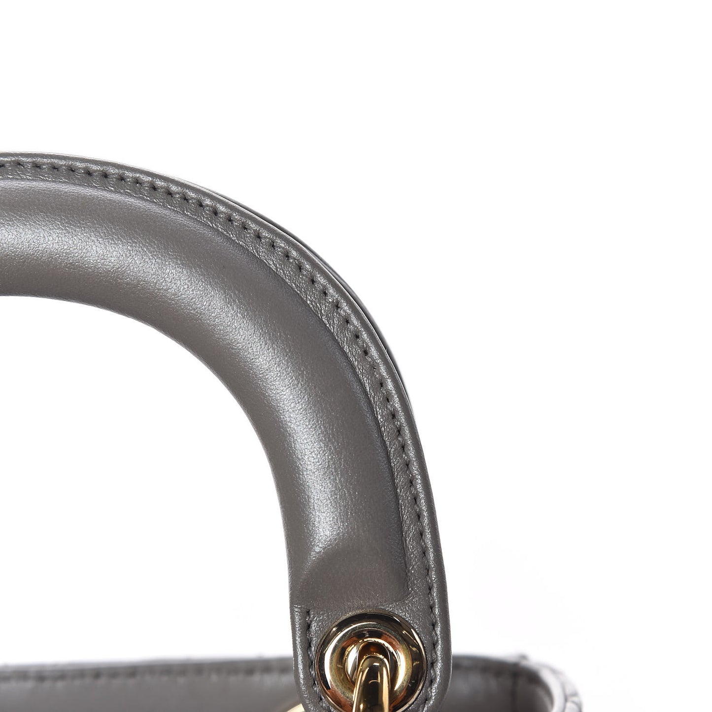 Metallic Lambskin Cannage Mini Lady Dior Grey