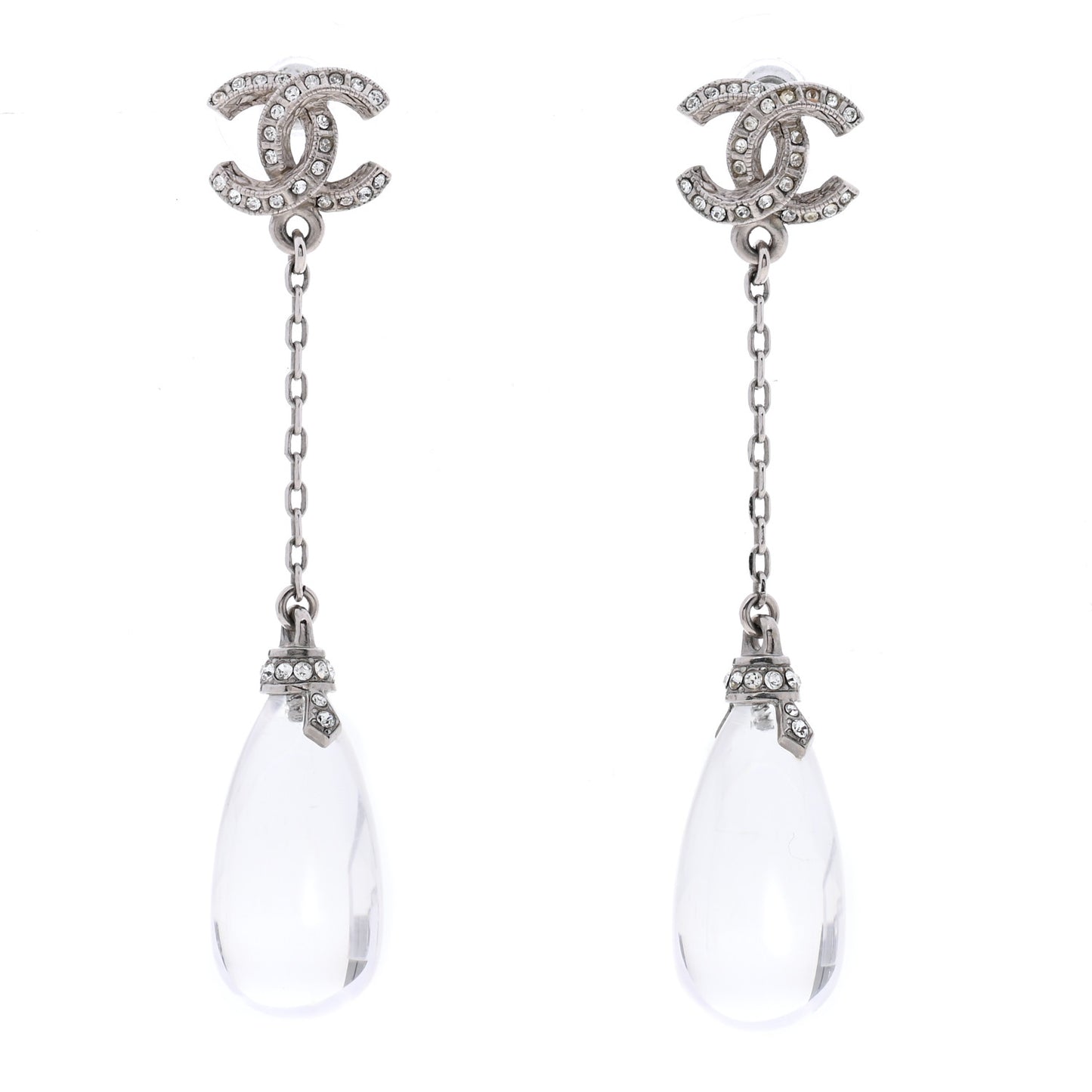 Crystal Resin CC Drop Earrings Silver