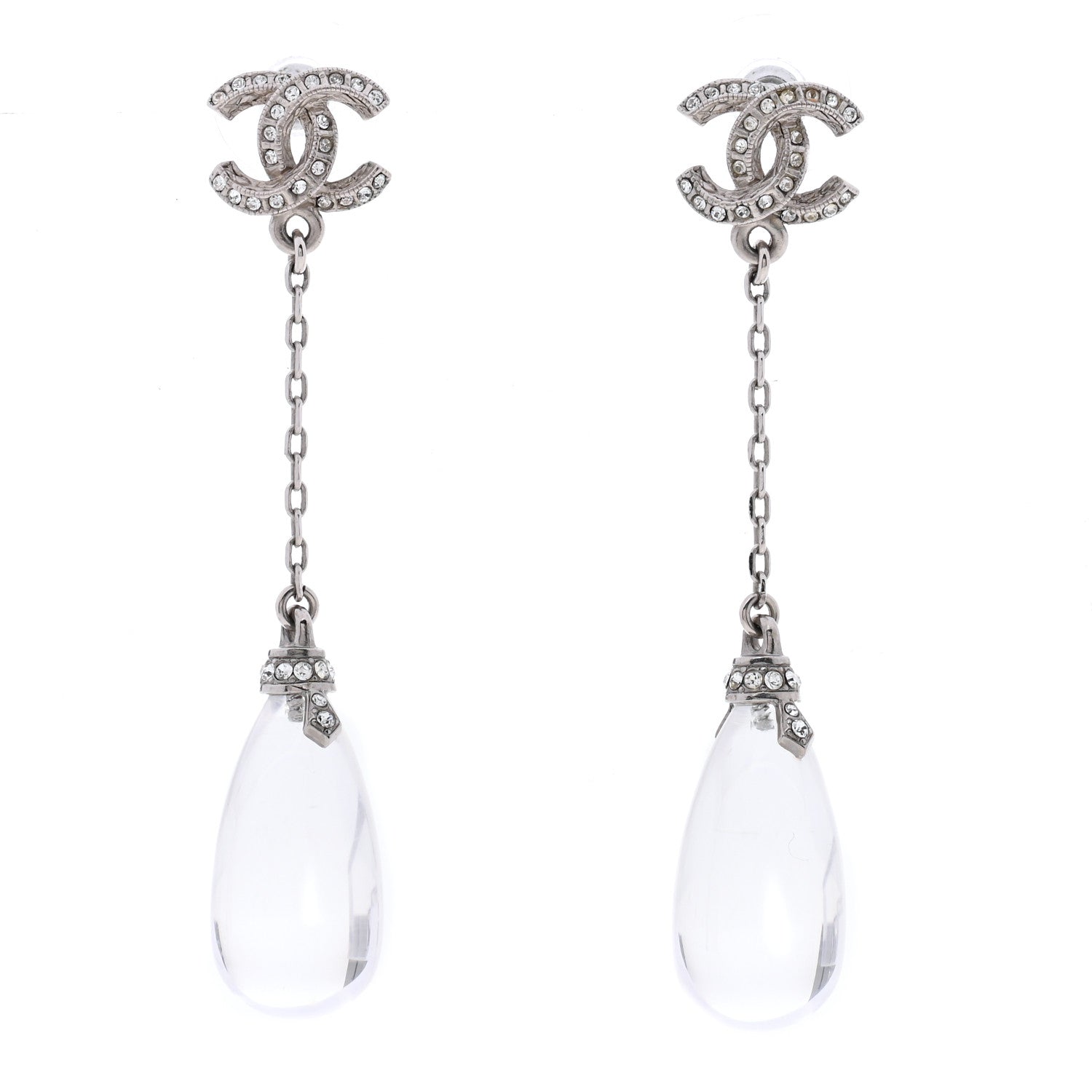 Chanel Crystal Resin CC Drop Earrings Silver 1 of 5