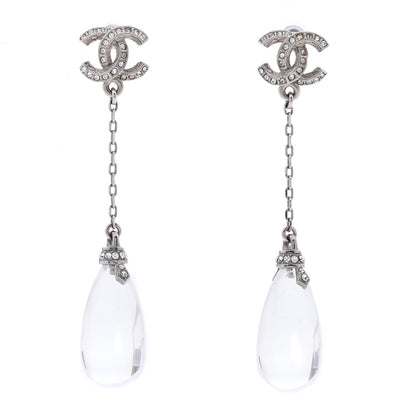 Chanel Crystal Resin CC Drop Earrings Silver 1 of 5