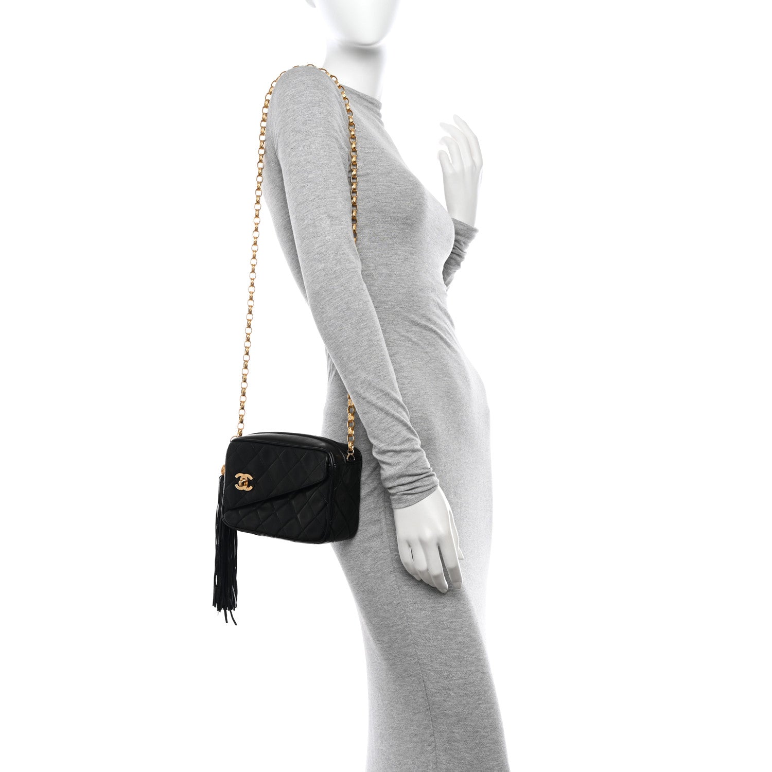 Chanel Lambskin Quilted Tassel Flap Camera Case Black 2 of 12