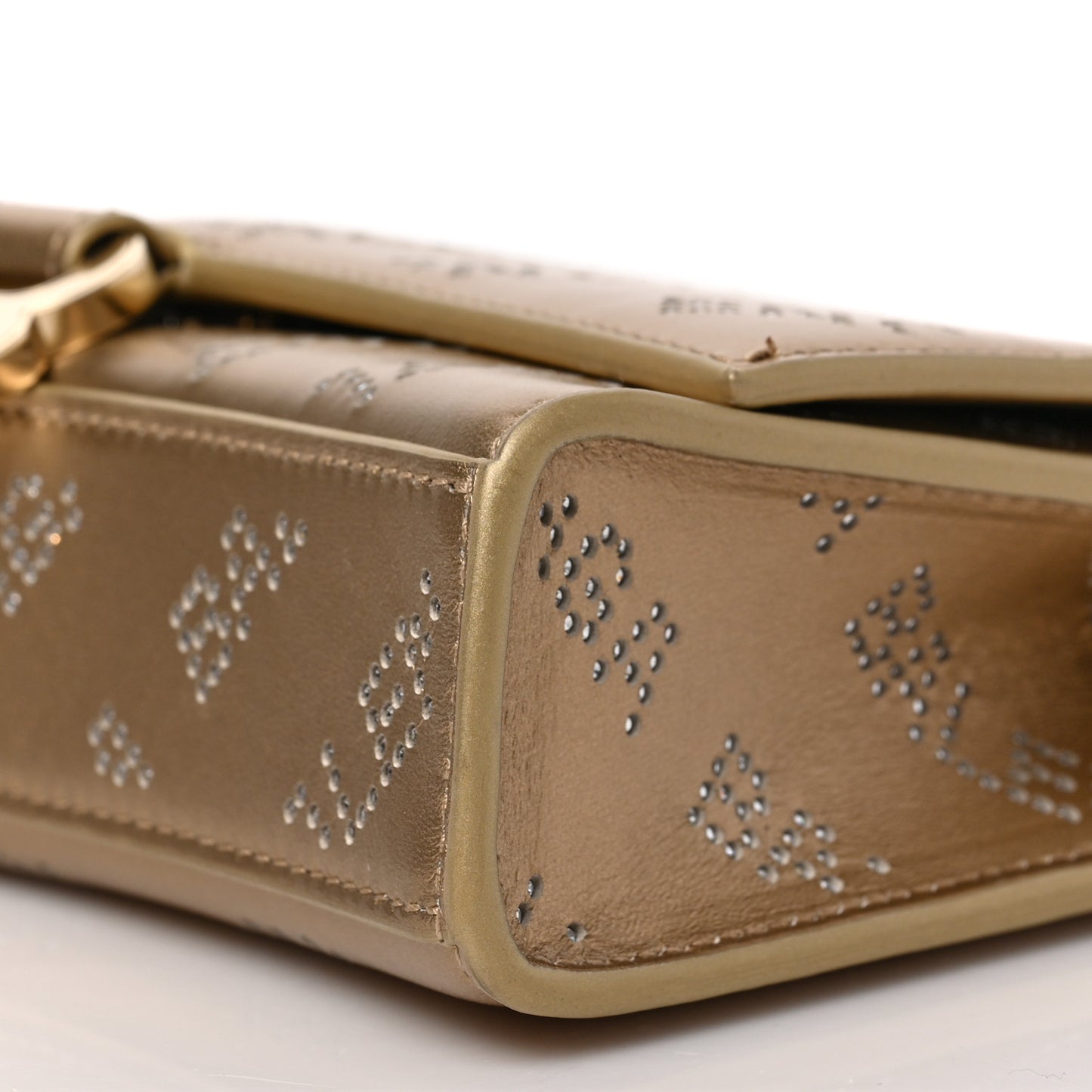 Metallic Smooth Calfskin Crystal Diagonal Allover Logo Hourglass Wallet Light Gold Crystal