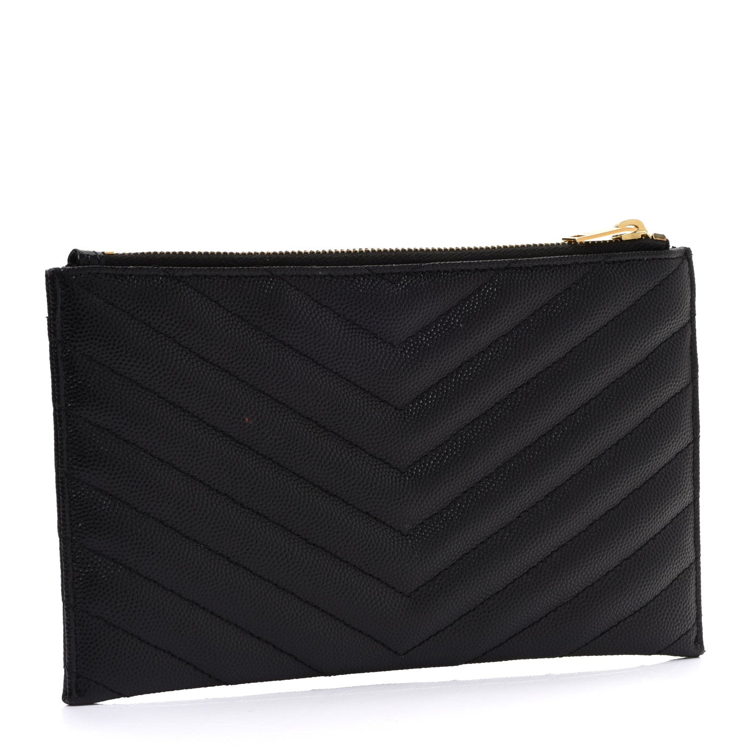 Saint Laurent Grain De Poudre Chevron Monogram Bill Pouch Black 3 of 13