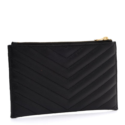 Saint Laurent Grain De Poudre Chevron Monogram Bill Pouch Black 3 of 13