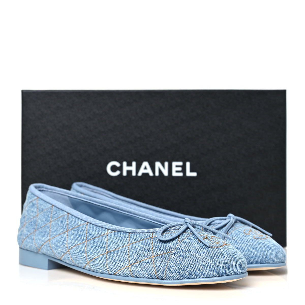 Chanel Washed Denim Quilted Cap Toe CC Ballerina Flats 37 Blue 20 of 20