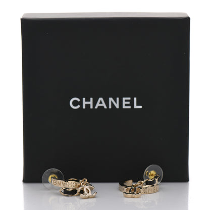 Chanel Metal Lambskin CC Chain Hoop Earrings Gold Black 5 of 5