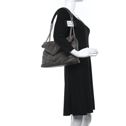 Saint Laurent Calfskin Quilted Medium Loulou Puffer Monogram Chain Satchel Concrete 3 of 10