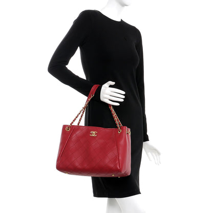 Chanel Grained Calfskin Stitched Supple Rock Shopping Tote Burgundy 2 of 12