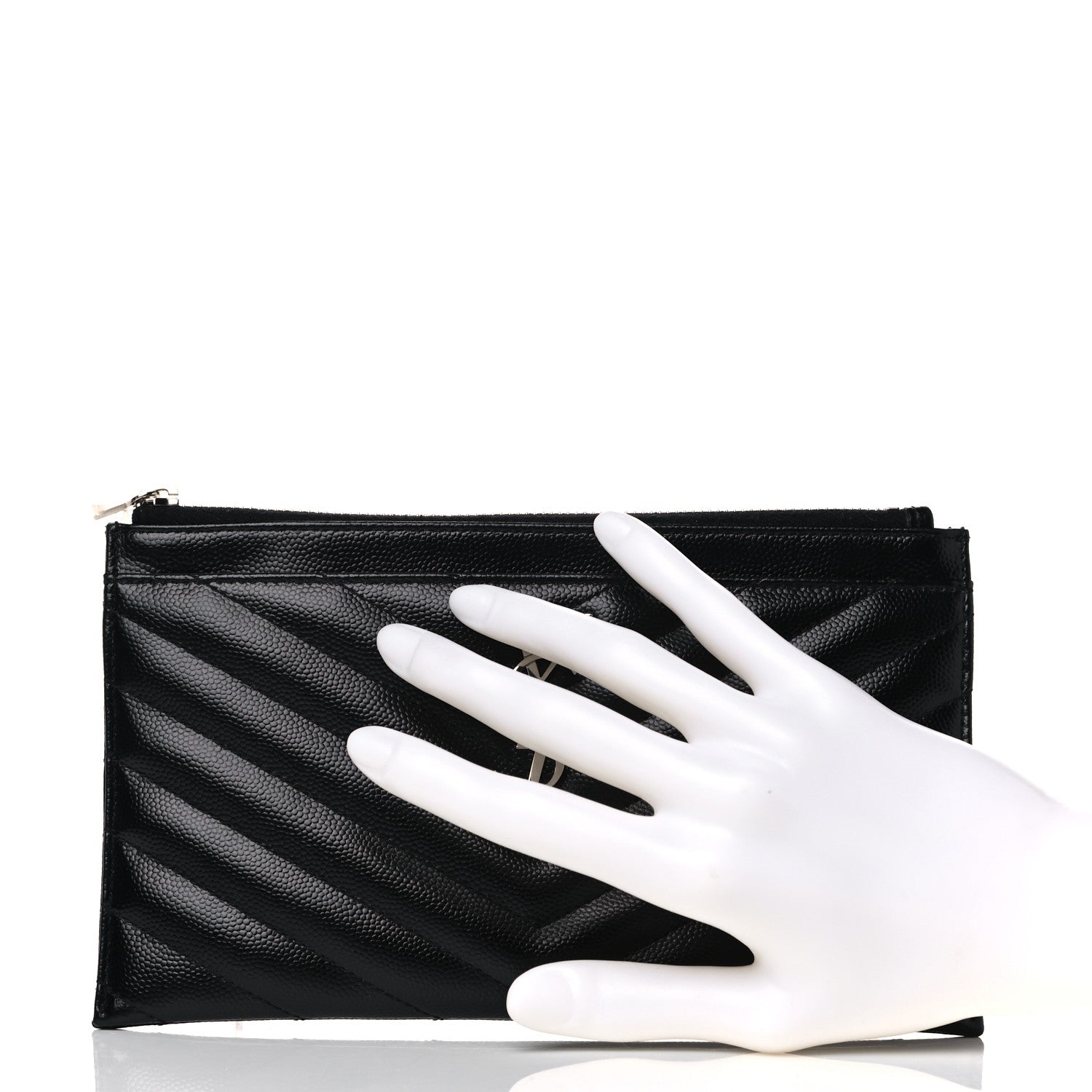 Saint Laurent Grain De Poudre Chevron Monogram Bill Pouch Black 2 of 10