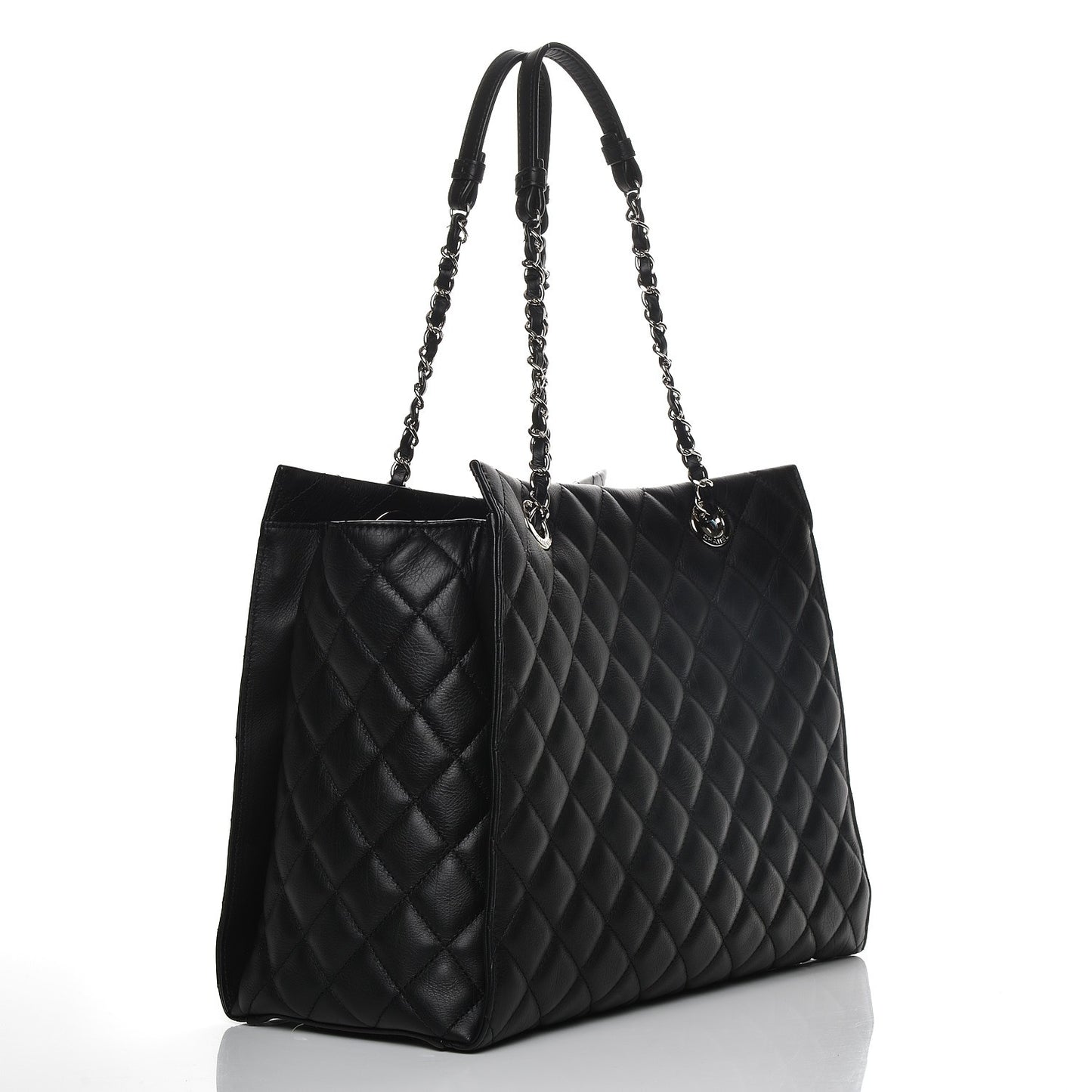 Calfskin Quilted Large Chic and Soft Shopping Tote Black