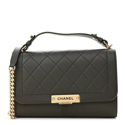Chanel Grained Calfskin Quilted Medium Label Click Flap Bag Khaki 1 of 14