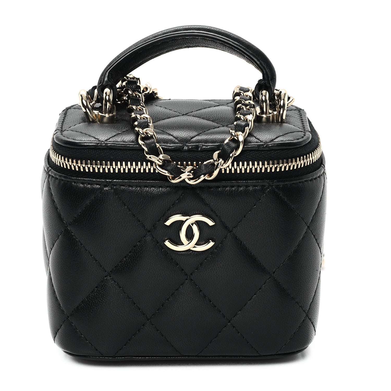 Chanel Lambskin Quilted Top Handle Mini Vanity Case With Chain Black 1 of 12