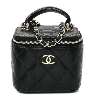 Chanel Lambskin Quilted Top Handle Mini Vanity Case With Chain Black 1 of 12