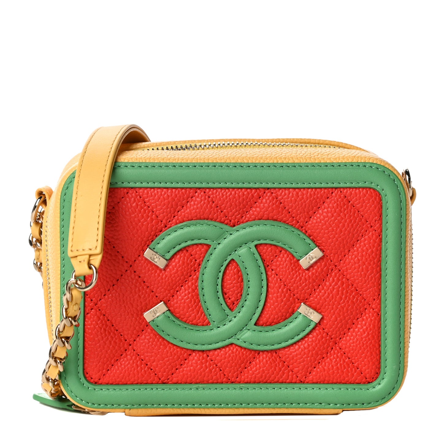 Caviar Quilted Filigree Vanity Clutch With Chain Multicolor