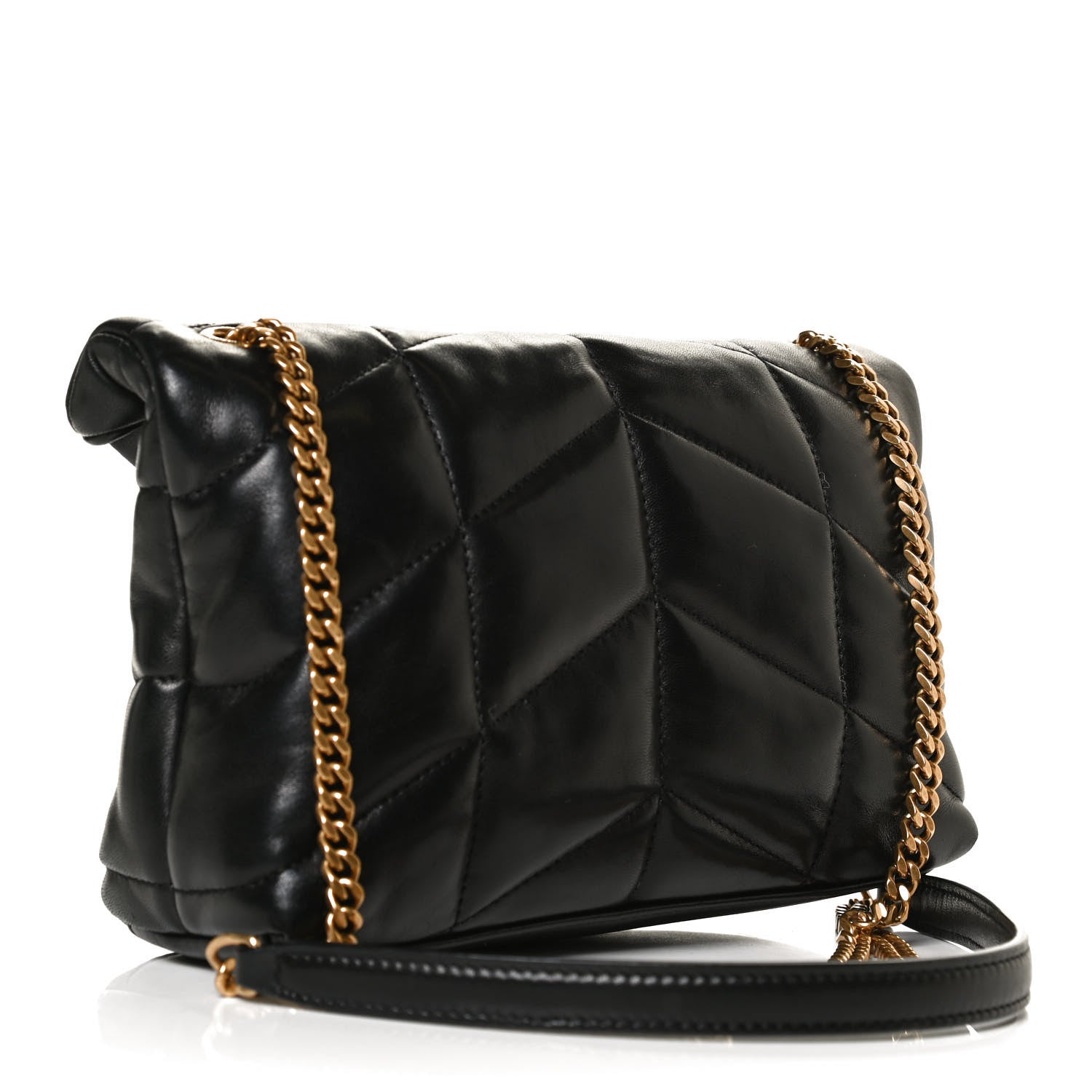 Saint Laurent Lambskin Quilted Toy Loulou Puffer Monogram Chain Satchel Black 3 of 13