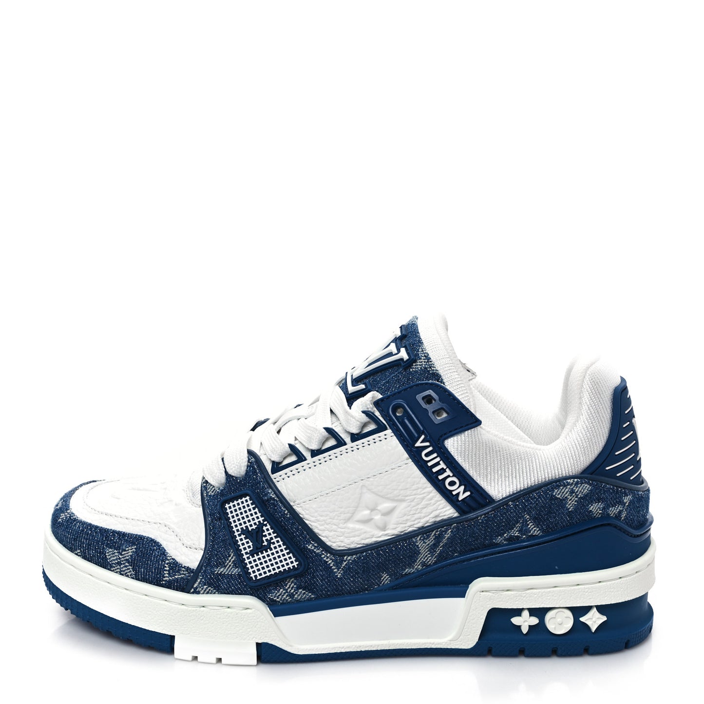 Calfskin Embossed Monogram Denim Womens LV Trainer Sneakers 36 Blue