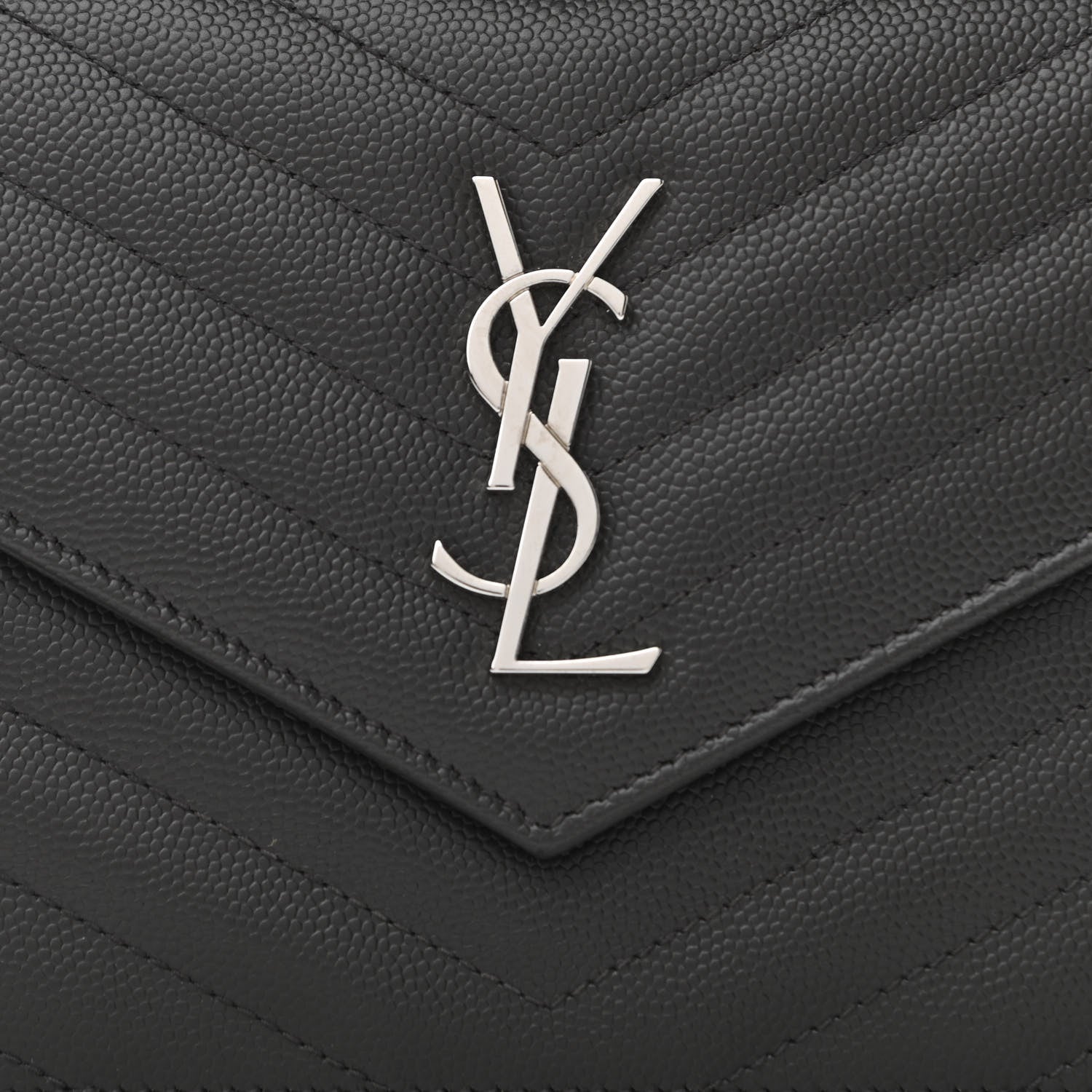Saint Laurent Grain De Poudre Matelasse Chevron Monogram Envelope Chain Wallet Dark Smog 11 of 11
