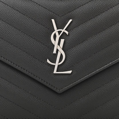 Saint Laurent Grain De Poudre Matelasse Chevron Monogram Envelope Chain Wallet Dark Smog 11 of 11