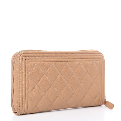 Chanel Caviar Quilted Boy Long Zip Around Wallet Beige 3 of 18