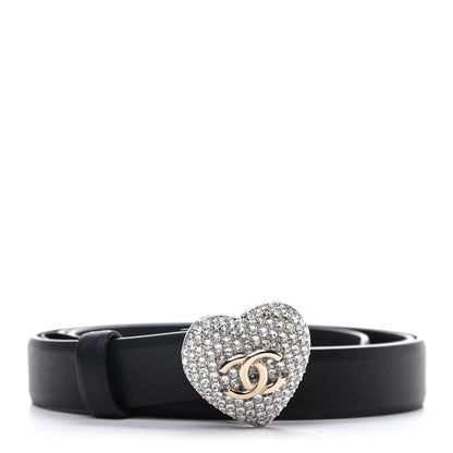 Chanel Calfskin Crystal Heart CC Belt 85 34 Black 1 of 7