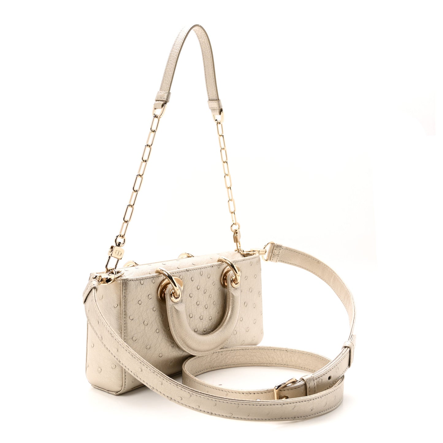 Metallic Ostrich Small Lady D-Joy Champagne