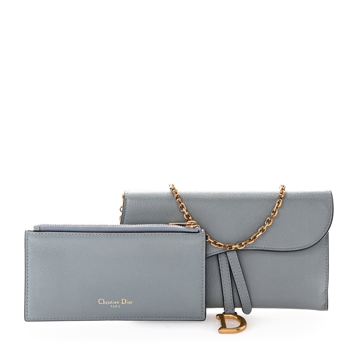 Goatskin Saddle Chain Wallet Pouch Cloud Blue