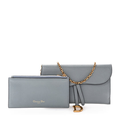 Christian Dior Goatskin Saddle Chain Wallet Pouch Cloud Blue 3 of 11