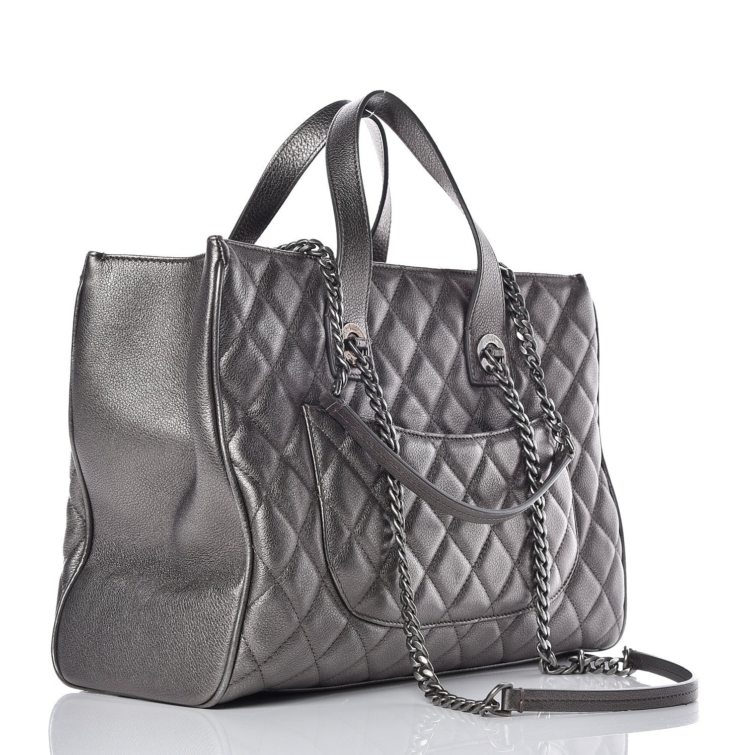 Chanel Metallic Grained Calfskin Quilted Large Casual Pocket Tote Silver 3 of 10