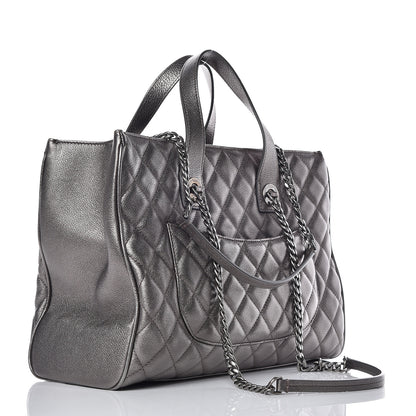 Chanel Metallic Grained Calfskin Quilted Large Casual Pocket Tote Silver 3 of 10