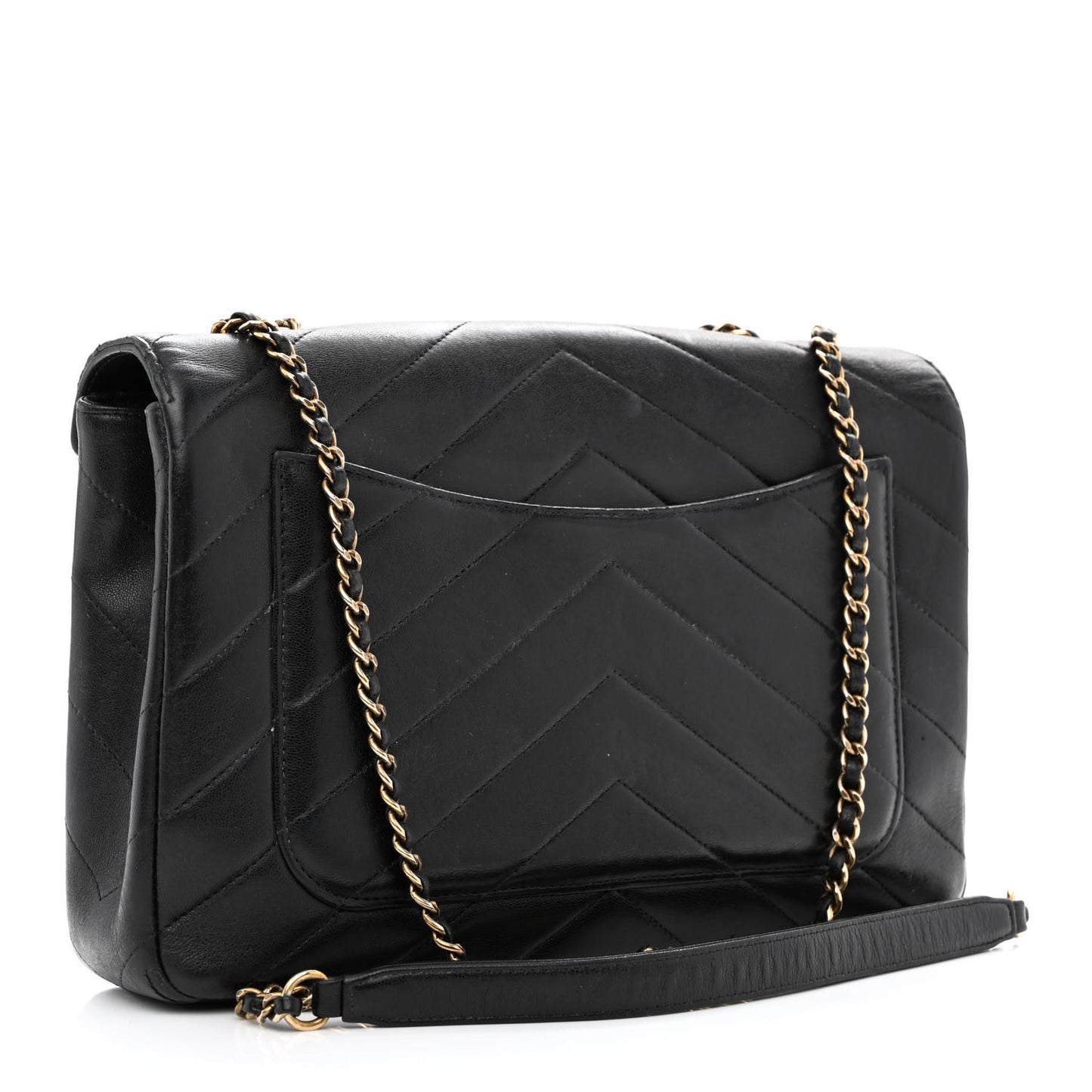 Lambskin Chevron Quilted Medium Envelope Flap Black
